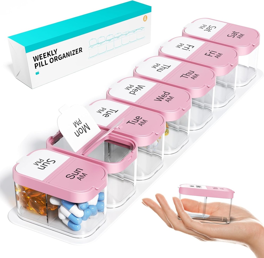Odaro ekstra velike tedenske tablete Organizator 2 krat na dan, tablete Box 7 dan am Pm za zadrževanje dnevno Medicine Vitamin in dodatki - roza