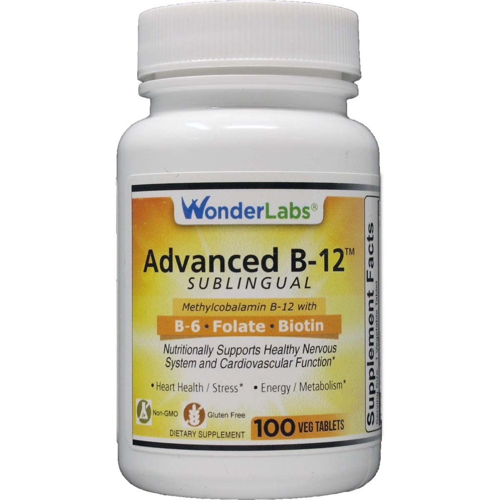 Čudežni laboratoriji Podjezični vitamin B12 (1000 μg), B6 (5mg), Folna kislina(400 μg) in Biotin (25mcg) - oblikovan z metilkobalamin vitaminom B-12 (100 tablet)