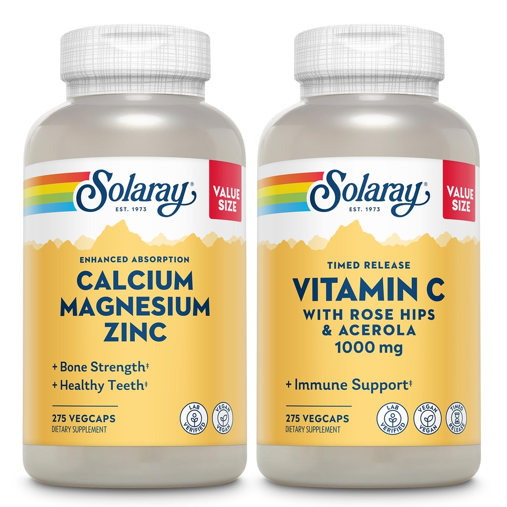 SOLARAY Kalcij Magnezij cink in čas release Vitamin C - zdravje kosti, Imunska podpora Bundle, 1000mg Kalcij, 500mg Magnezij, 1000mg Vitamin C dodatek, Vegan, 60-dnevni garancije, 275 VegCaps vsak