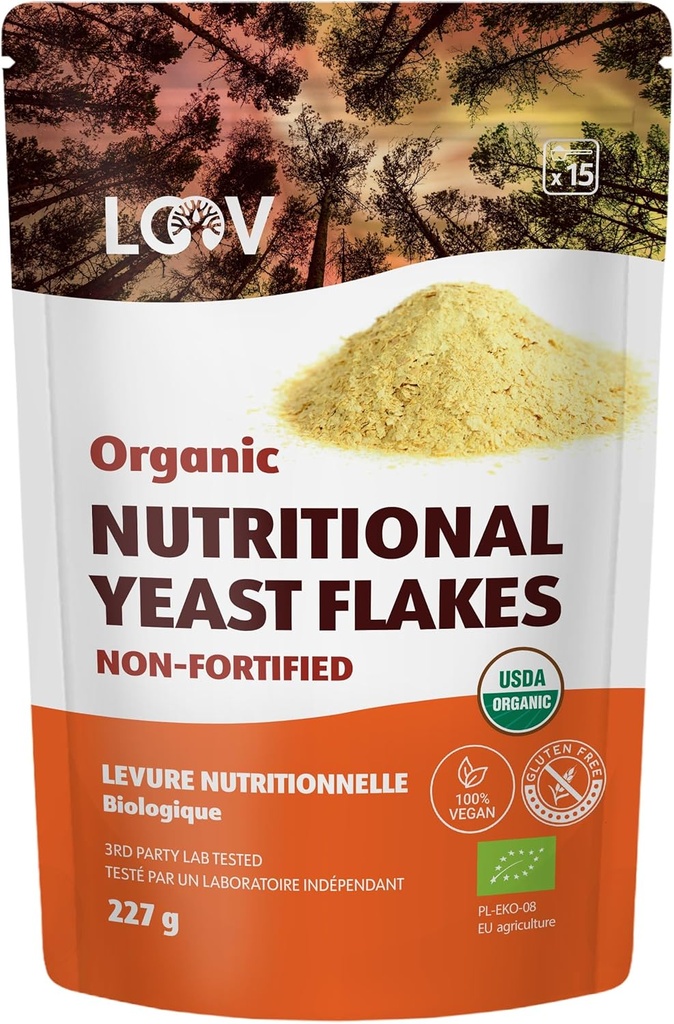 LOOV Ekološki neoporečni hranilni kosmiči - Vegan, brez glutena, ne-GMO Neoporečni Nooch - Dober vir naravnih B-vitaminov - brez dodane soli ali sladkorja - Reseable Bag, 8 Ounce (227 Grams)