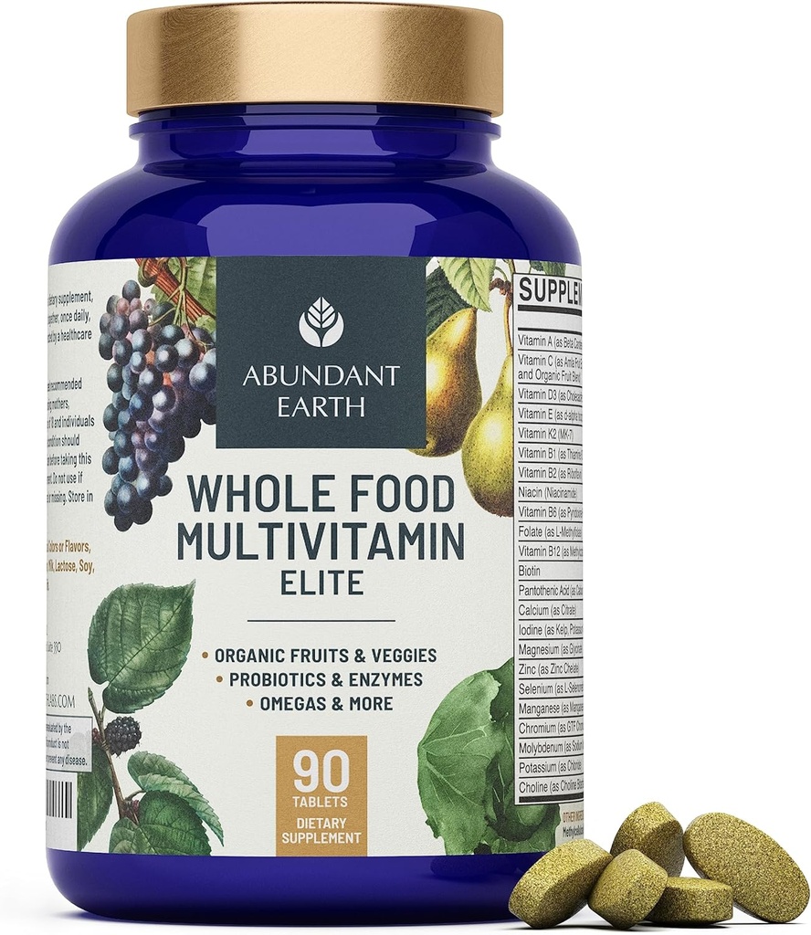 Bogata Zemlja Cela hrana Multivitaminski za ženske Daily Multi Vitamini Dodatki za moške Multivitaminski + B kompleks, Probiotični Multi Enzyme, Omegas za ekološko energijo Prebava 90ct-4pk