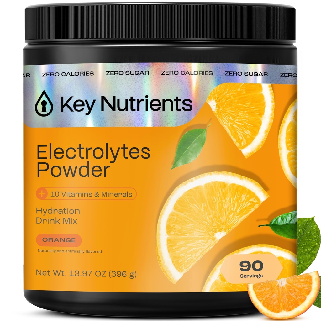 KLJUČNI HRANILCI Multivitaminski elektroliti v prahu Brez sladkorja - Tangy Orange Electrolyte Powder - Endurance & Energy Supplement - Hidracija Powder - No Calories - 90 Serving - Made in USA