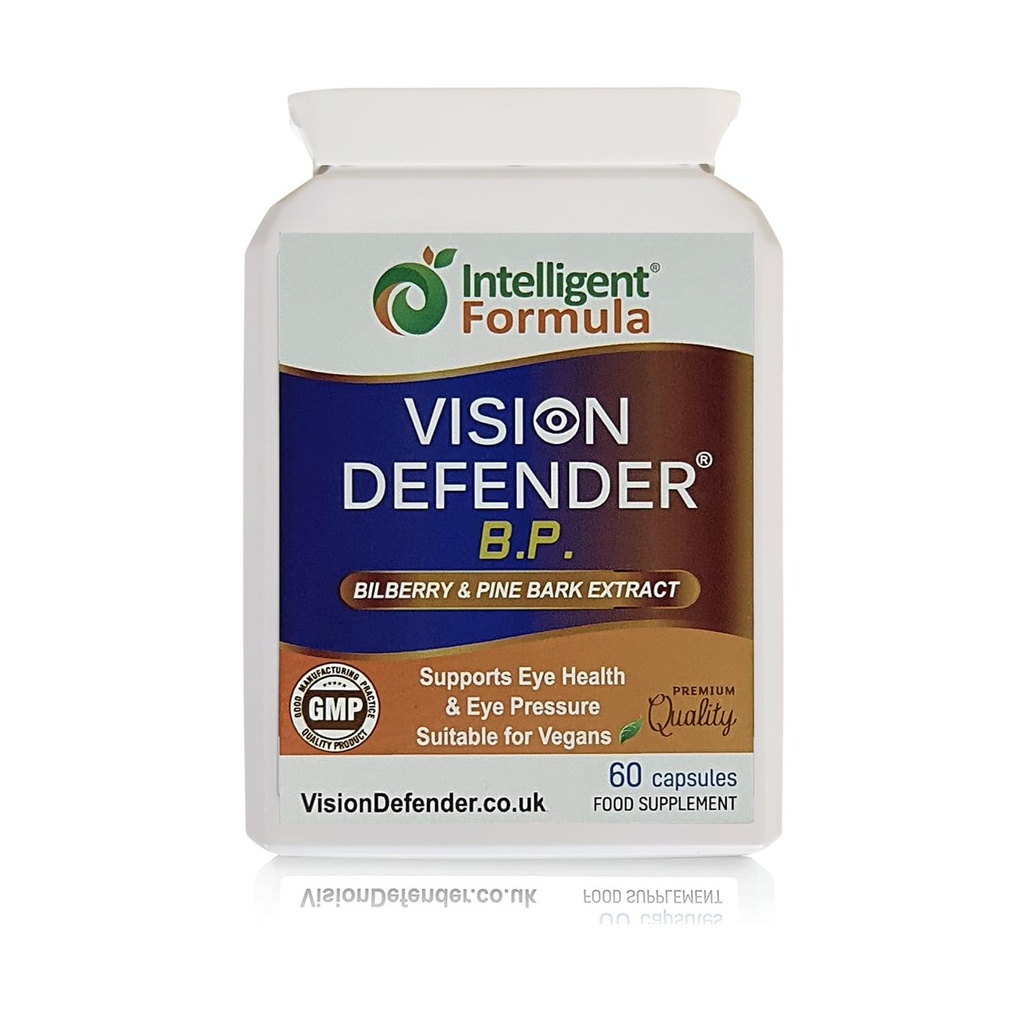 Vision Defender BP Eye Supplement: Izvlečki borovnic in borovih čokoladic za podporo očesnemu tlaku in zdravju (60 veganskih kapsul)