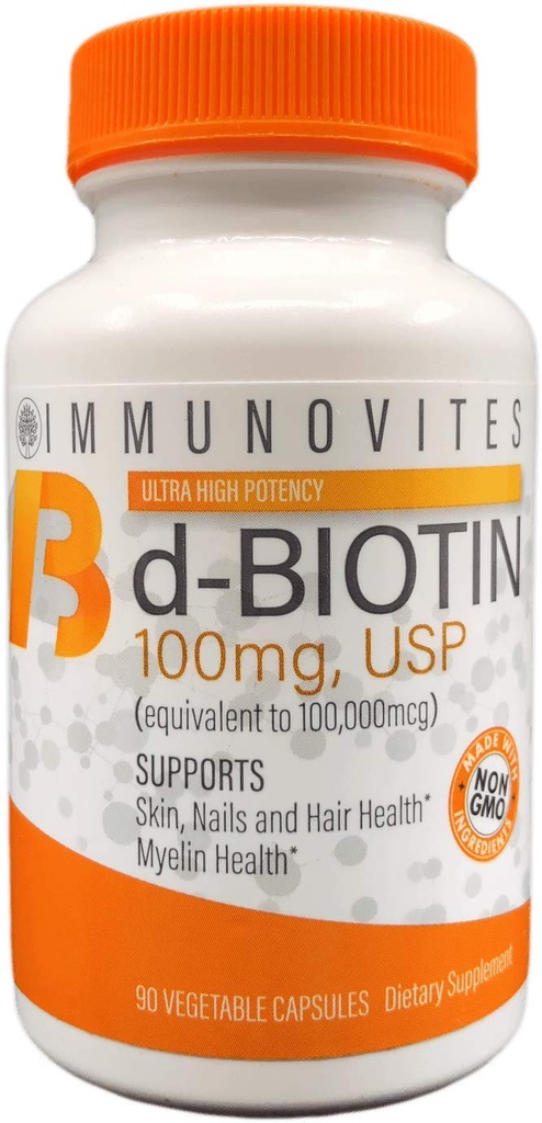 IMMUNOVITES biotin (kot d-Biotin, USP) 100 mg (enakovalenten do 100.000 mcg) 90 kapsul, visoka jakost
