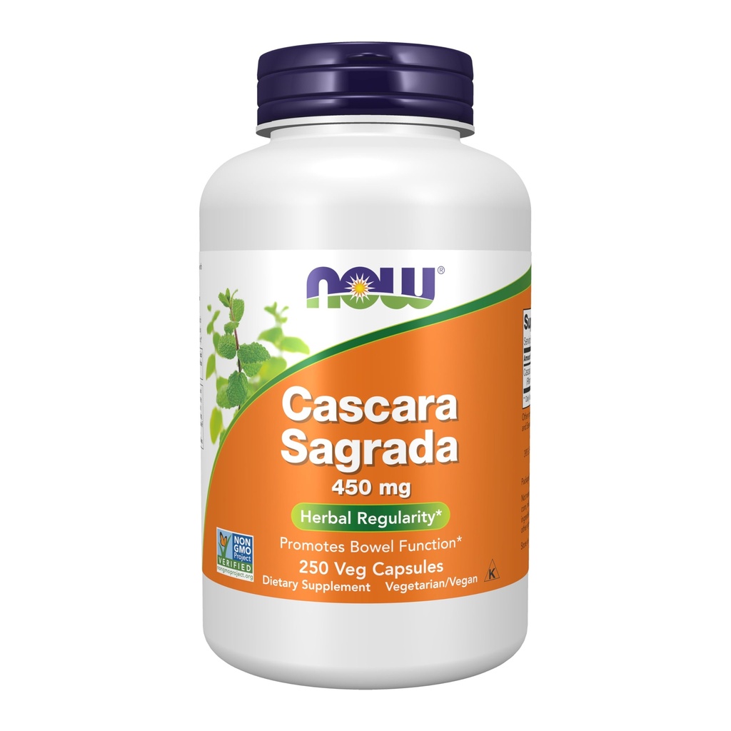NOW Foods Supplements, Cascara Sagrada (Rhamnus purshiana) 450 mg, zeliščna regularnost*, 250 Veg kapsule