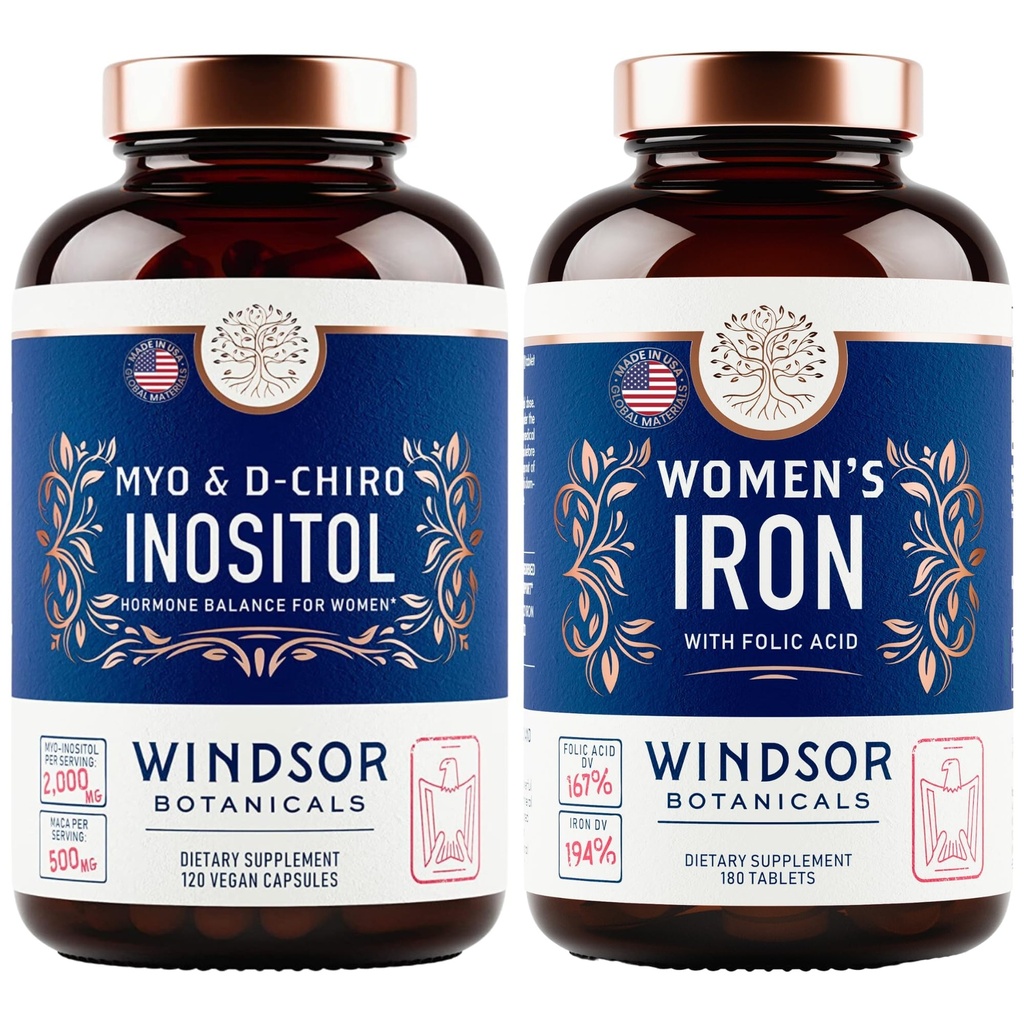 Inozitol in ženske železne tablete Plodnost in nosečnost podporo paket z Windsor Botanicals