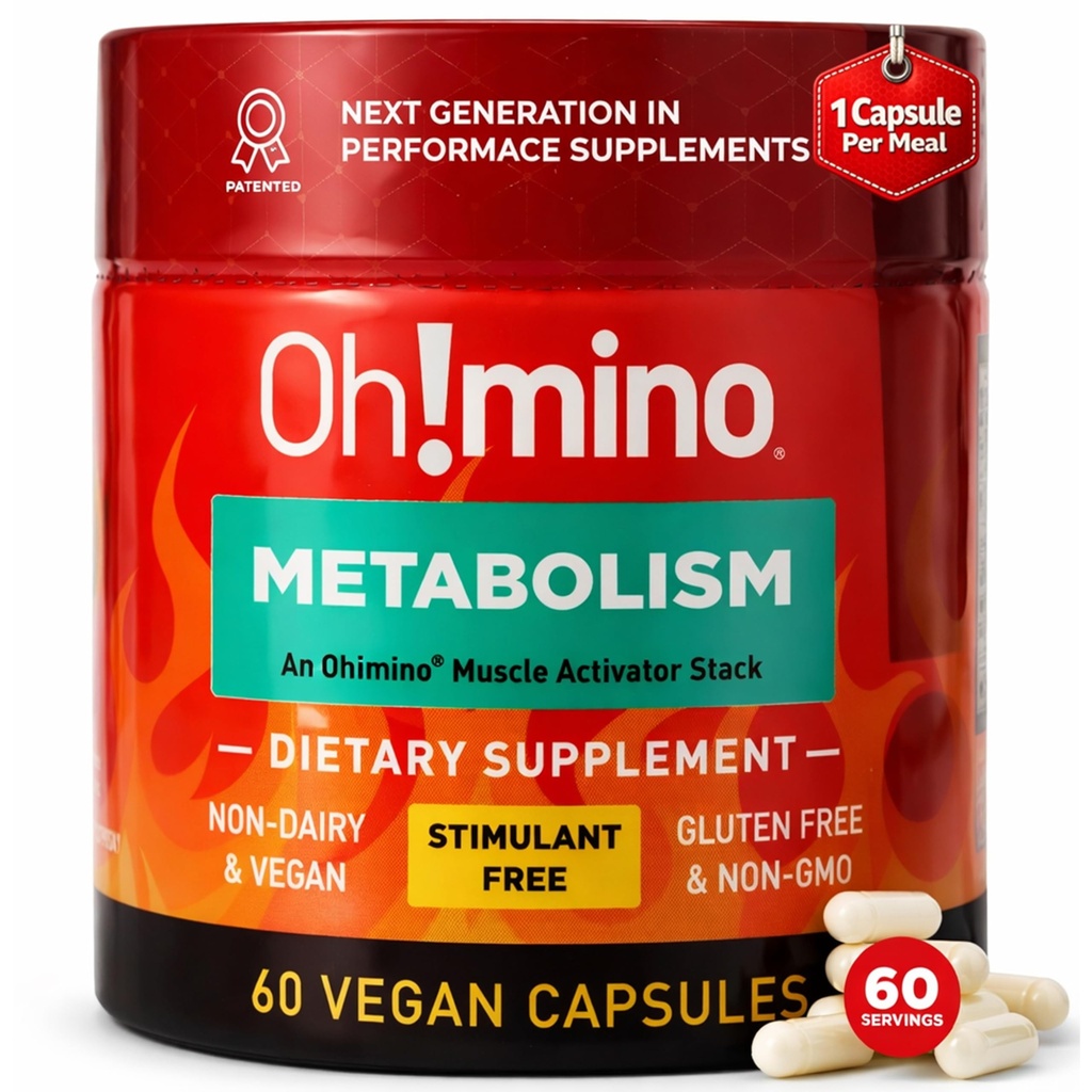 Oh!mino Presnovna podpora dopolnilo za učinkovito pretvorbo maščob v energijo w/L-karnitin, fenilkapsaicin, in vitamin B3 - ne-jitters, Stimulant-free, Vegan, ne-mlečne kapsule (60 strežnice)
