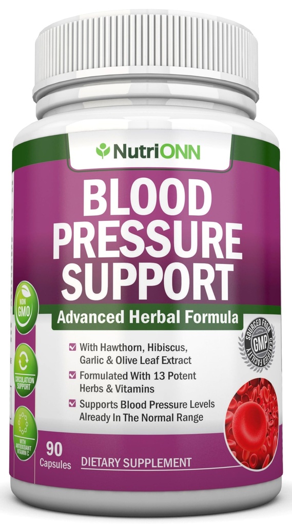 Podpora za krvni tlak - 13 Zelišča in vitamini - z Hawthorn, Hibiscus, Česen & Olive Leaf Extract - Naravni dodatek za ženske in moške - Kapsule visoke moči - Non-GMO - 90 dan