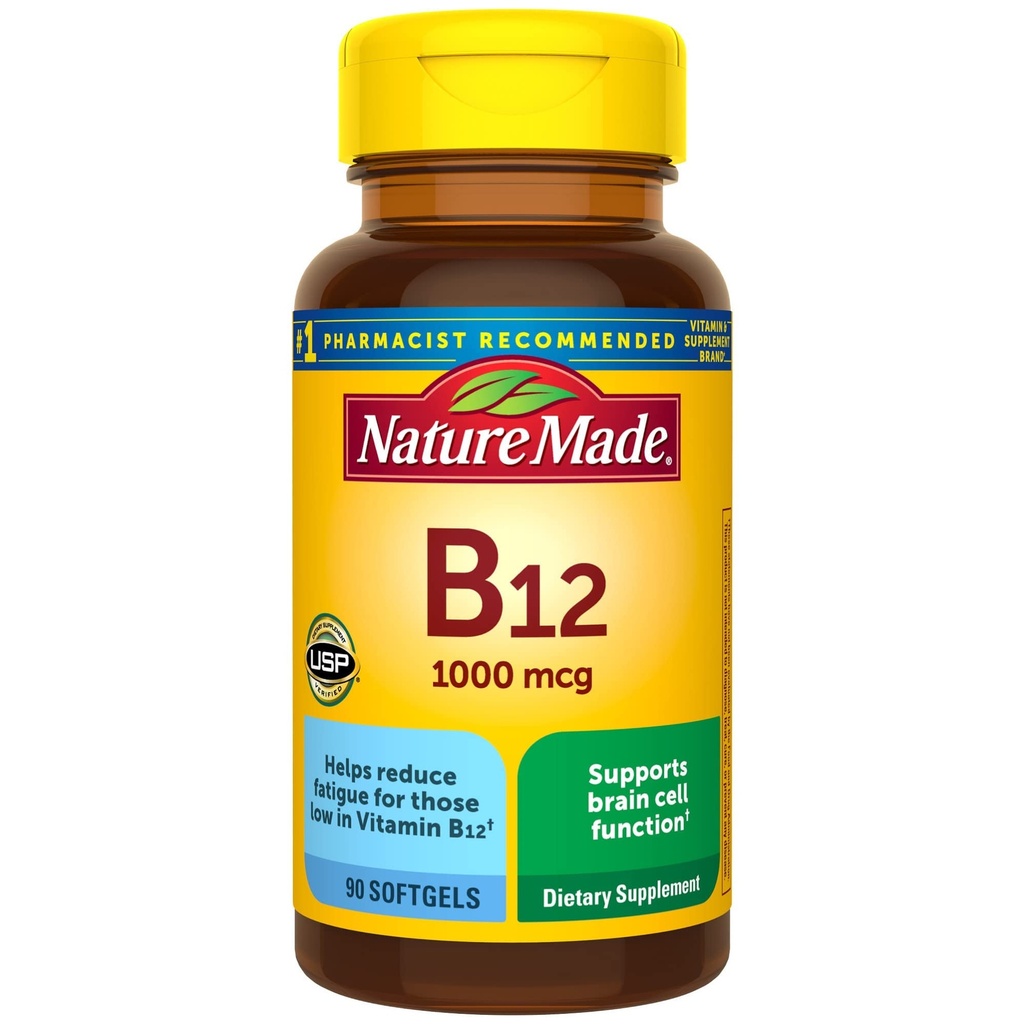 Narava Made Vitamin B12 1000 mcg, Prehranska dopolnila za energetsko presnovo Podpora- 90 Softgels.,
