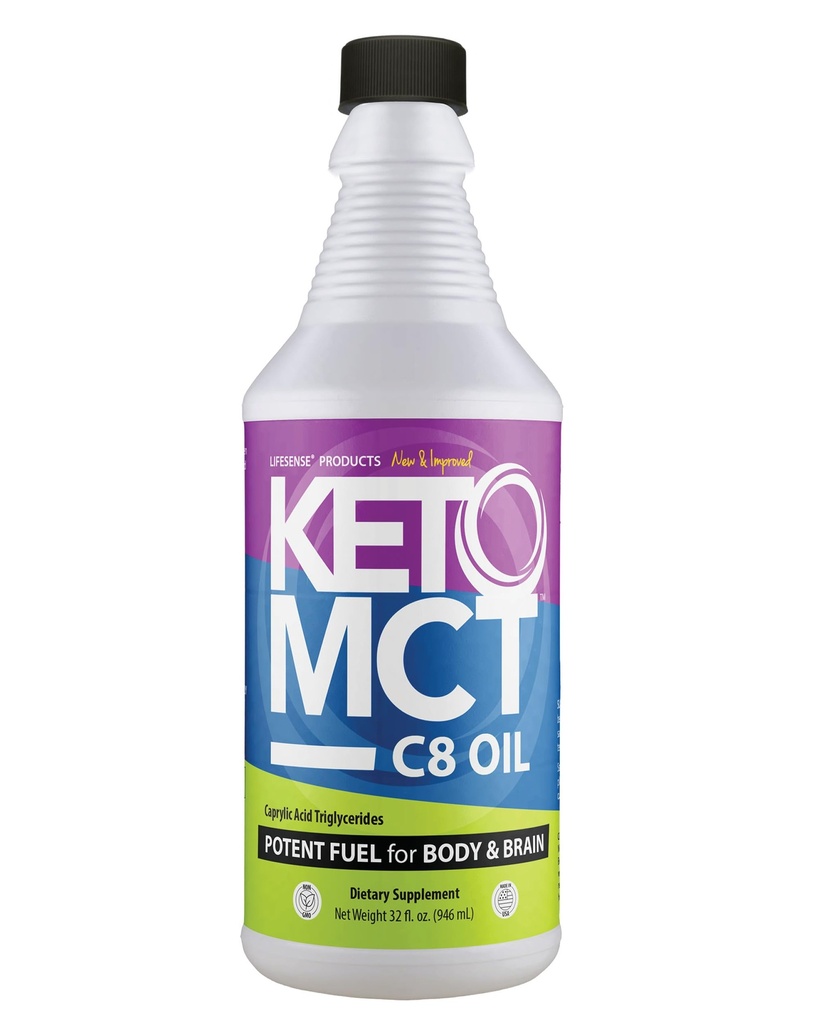 LifeSense C8 MCT Olje, Keto-Friendly, pridobljeno iz kokosovega olja, klinično dokazano za povečanje Ketone proizvodnje, Optimalno gorivo za možgane in telo, Izdelano v ZDA po doktoratu Nutrition, 32 oz