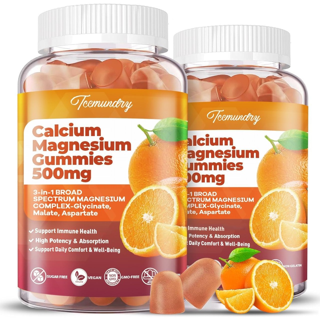 Kalcijev magnezijev dodatek Gumiji za odrasle: kalcijev citrat 600 mg z vitaminom D3 & K2 za ženske moške - podpira B0ne moč, boljše Zzz, mišice, energijo in imunost (120 Count)