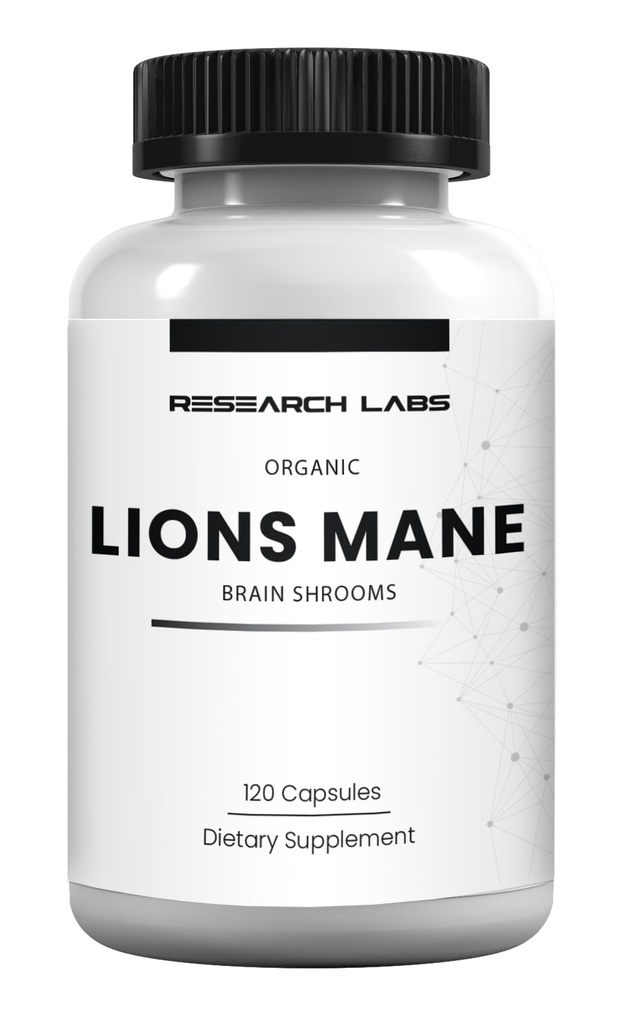 Raziskovalni laboratoriji Organic Lions Mane Dodatne kapsule, 120 Kapsule w/Patent LitropaneTM, Imunski sistem Booster & Nootropic Brain Support Gobe Dopolnilo. 10X Extract primerljiv z 18.000 mg