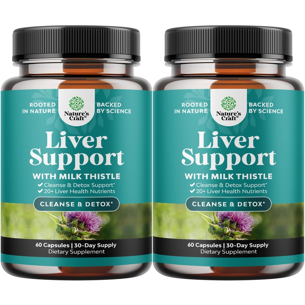 Natures Kraft jetra čiščenje Detox in popravila 2 Pack Bundele - Zeliščna jetra podpora mleko Thistle dodatek - Silymarin mleko Thistle dopolnila z regrat, Choline, pesetroot & artichoke ekstrakt