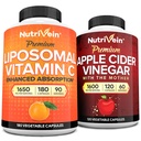 Nutrivein Premium Apple Cider Vinegar Kapsule & Liposomal Vitamin C dopolnilo: Visoko-Absorpcija Vitamin C Kapsule & Apple Cider Vinegar Dopolnila Za imuno obrambo in Gut zdravje