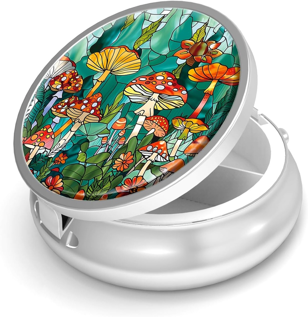 Tableta Box-3 Kompartment majhne tablete Primer za Purse & Pocket Mini Metal tablete imetnik potovalne tablete vsebnik tablet za zadrževanje dodatkov vitamini BPA-free (Mushroom Forest)
