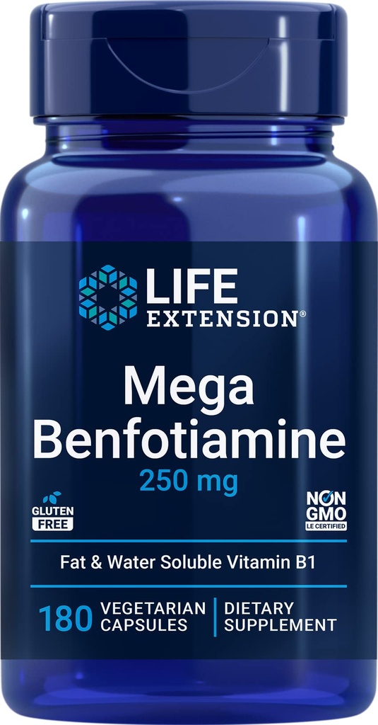 Life Extension Mega Benfotiamin, 250 mg, 180 Veg kape s tiamin - Vitamin B1 dodatek