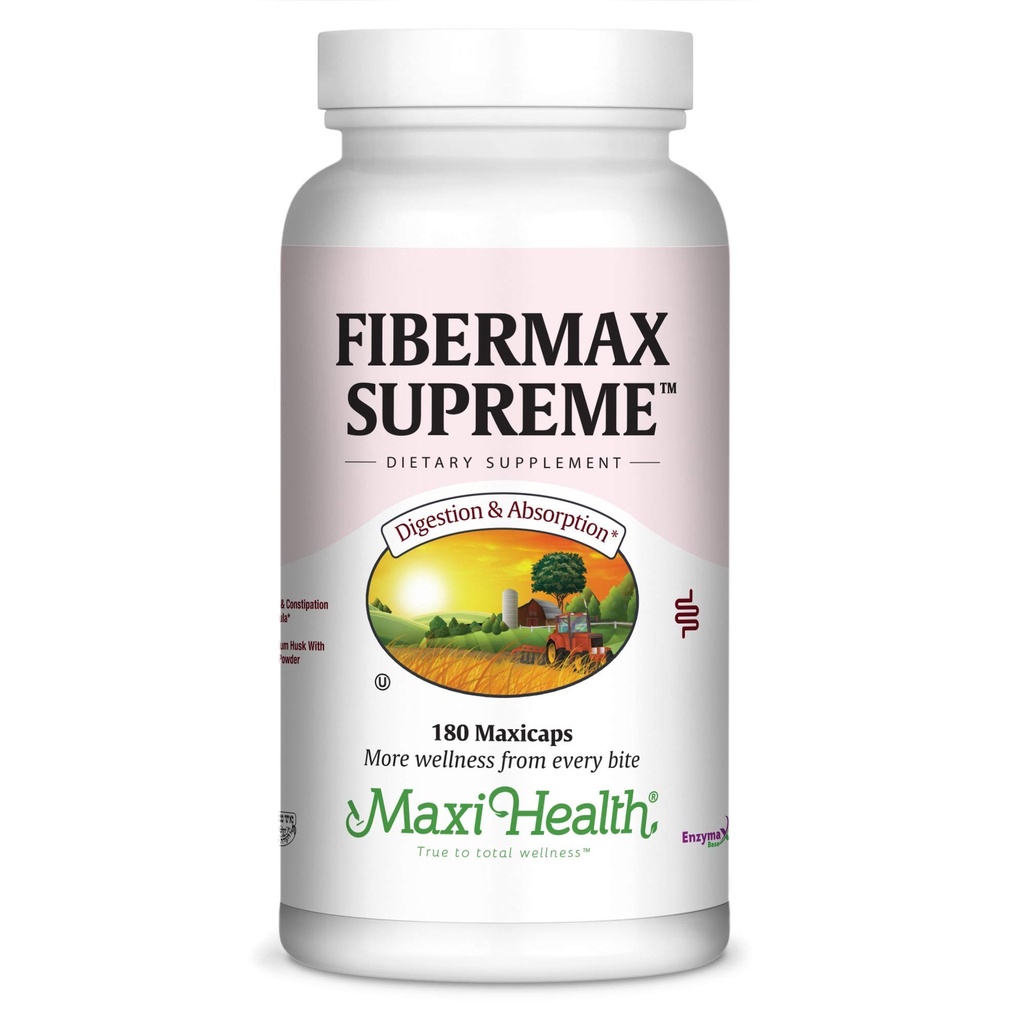 Maxi Health Fibermax Supreme – Fiber Kapsule za nežne prebavne in Gut podporo – Vegetarian Psyllium Husk kapsule – Kosher Fiber Dopolnilo za moške in ženske (180 grof)