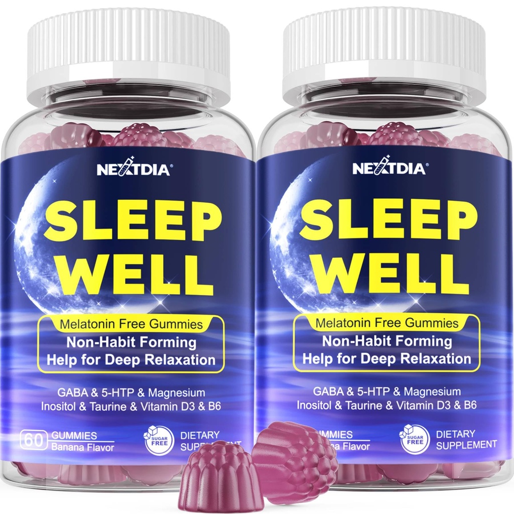 Melatonin Brezplačen spanec Gumies z magnezijevim glicinatom, GABA, 5-HTP, L-teanin, Valerijan, Kamilica, Limonin balzam, vitamin D3 & B6 - Hormon in brez zdravil, ne-habitno oblikovanje,2 paket