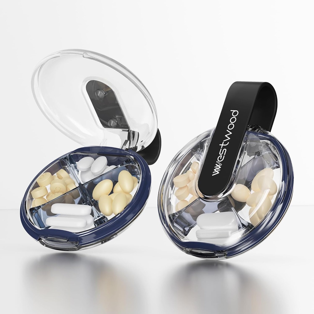 Majhne tablete, luštna tableta škatla za purc in žep, 4 Predel odstrani tablete imetnik, Prenosne potovalne tablete Organizator za vitamine, dodatki, ribje olje (črna)