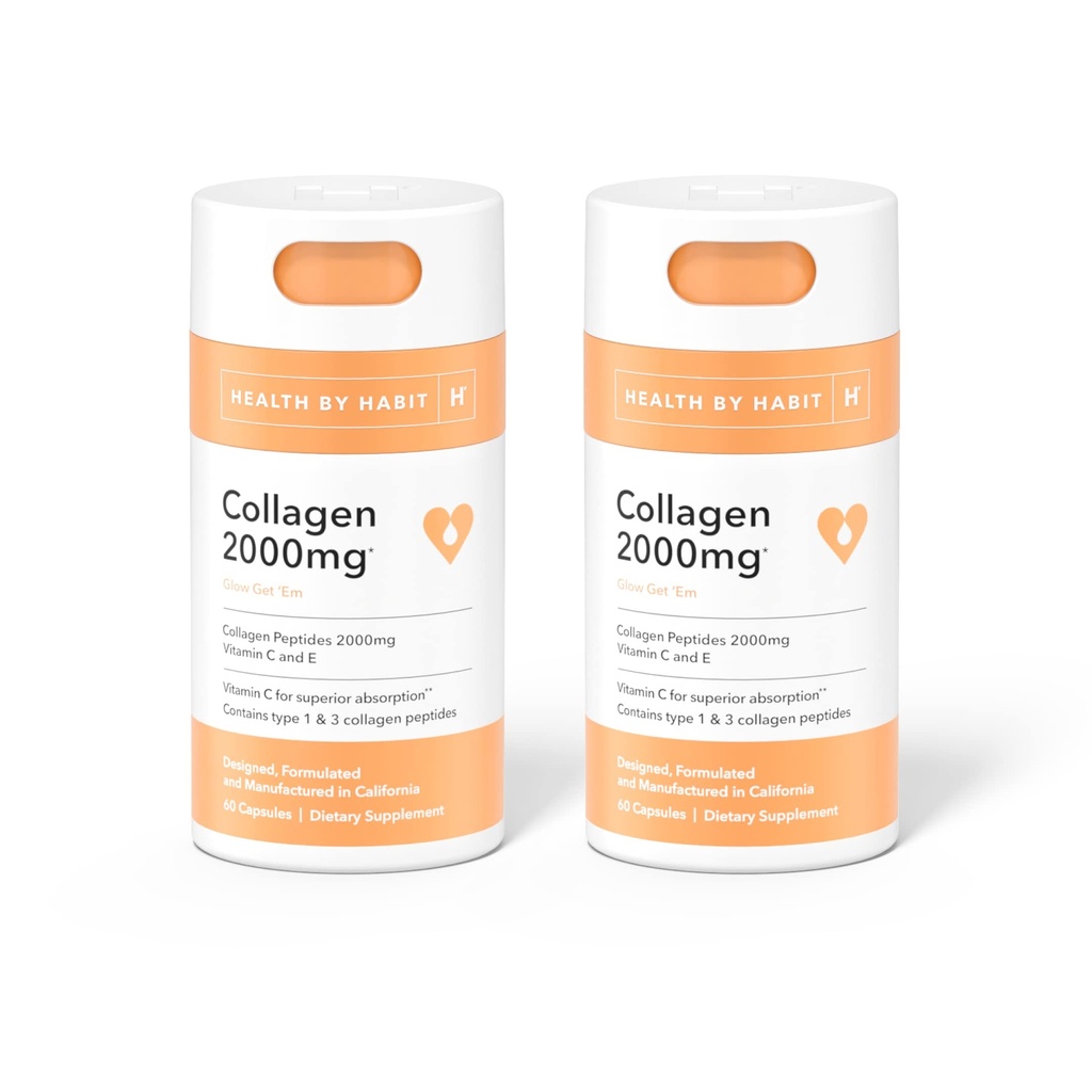 Zdravje s Habit Collagen Dodatek 2 Pakiranje (120 kapsul) - Vitamin C in vitamin E, 2000mg, Kolagen Peptide, Vrhunska absorpcija, Podpora vaši koži, ne-GMO, sladkor brez (2 paket)