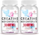 3000 MG Kreatin monohidrat za ženske in moške, Kreatin tablete z BCAA in hidroliziranimi kolagenskimi žvečilnimi kamni Tablete za zmogljivost in okrevanje, moč, aroma zmajevega sadja, 180 tablet