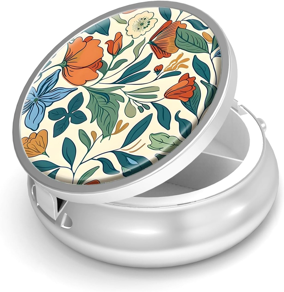 Tableta Box-3 Predel majhne tablete Zabojnik za Purse & Pocket Mini Metal Tablete Imetnik potovalne tablete Zabojnik tablet Hold Dodatki Vitamini BPA-free (Floral Vzorec)