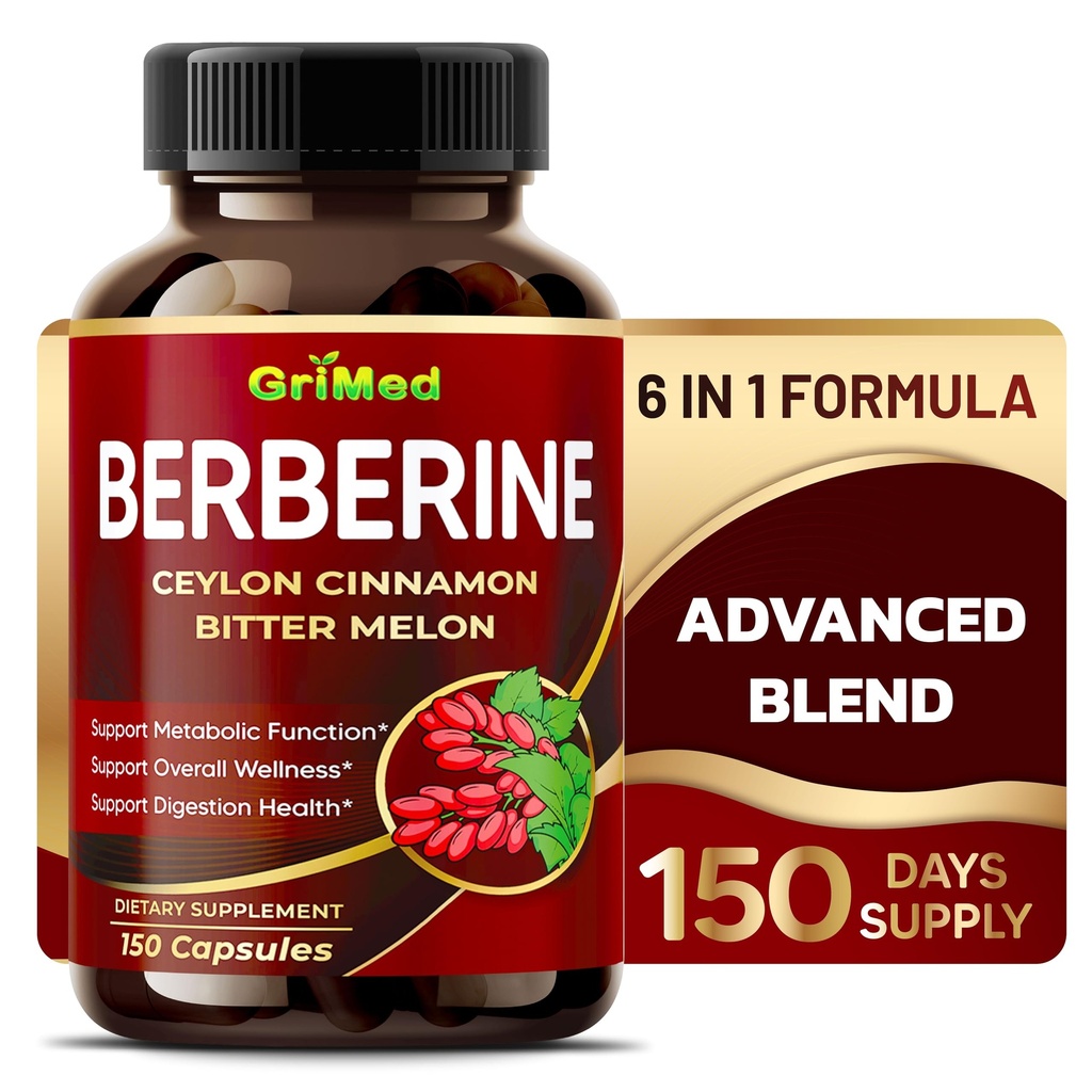 Grimed Berberine dodatek 9.500mg s Ceylon Cinnamon Bitter Melon podpira zdravo imunski sistem - Izdelano v ZDA