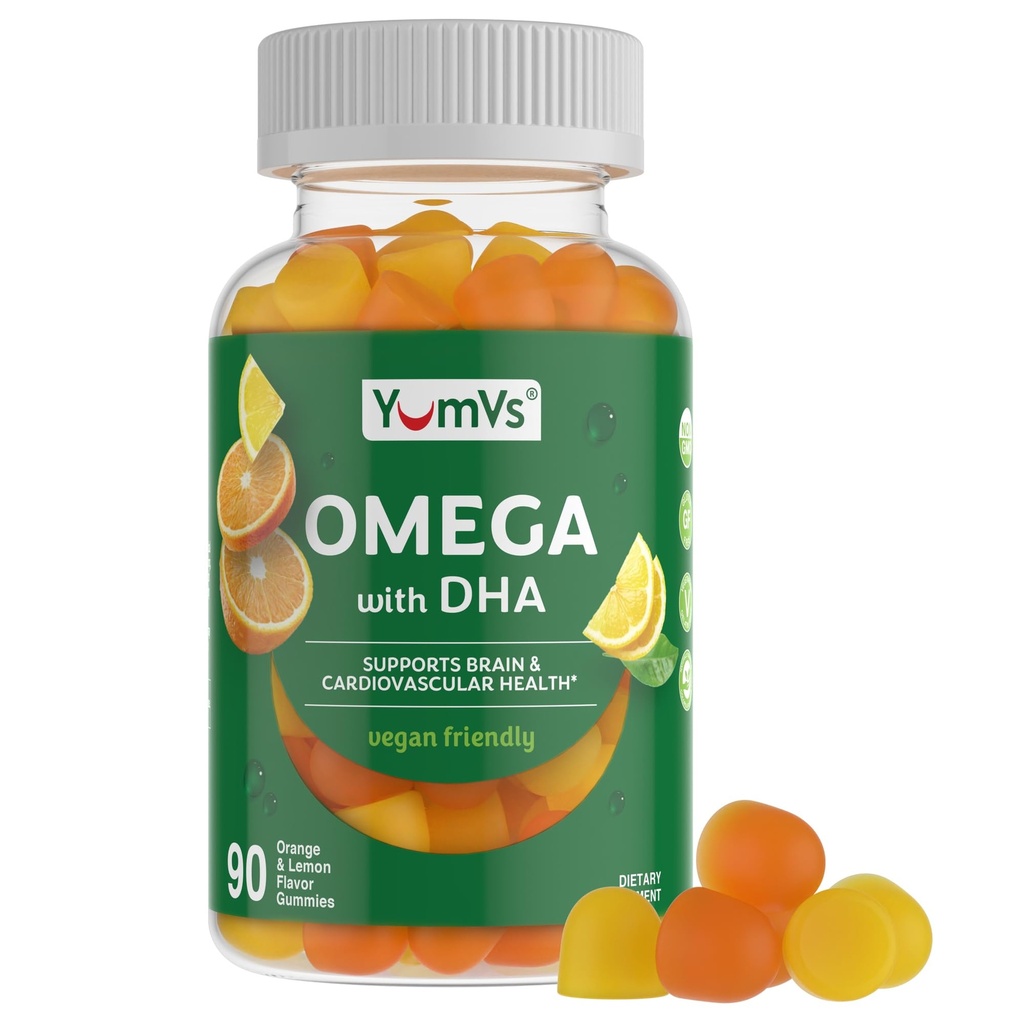 Vegan Omega 3 Dopolnilo Gummies – Algae Oil Plant Based Vegan DHA – Ribje olje Alternative z laneno seme in alge – Non-GMO, No Carragenan – Srce, Brain & Eye Support – Lemon & Orange – 90 Gummies