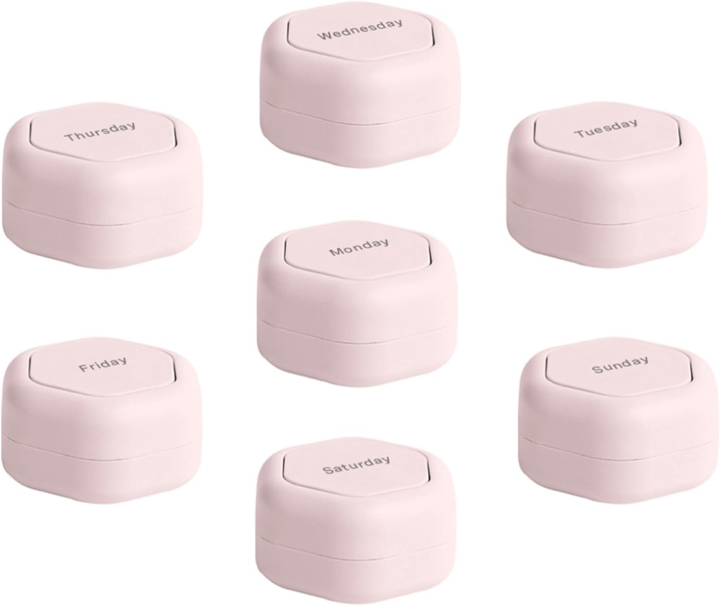 Cadence Travel Containers - Komplet tablet - Magnetic Travel Kapsules,Daily Medicine Organizator za tablete, dodatki, in vitamini - 7 Flex Smalls (0,56oz) za tedenske tablete Organizator - Petal