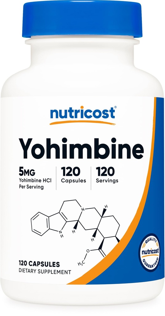 Nutricost Yohimbine HCl 5 mg, 120 kapsul - brez glutena in brez glutena