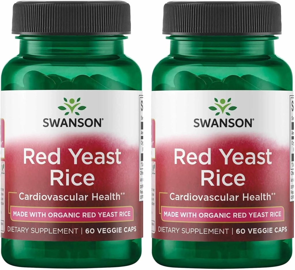 Swanson izdelan z organskim tradicionalnim rdečim rižem 600 Milligrams 60 Veg kapsule (2 pakiranji)
