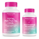 Pink Stork Postnatal Multivitaminski + probiotiki z Veganom DHA, Ashwagandha, železo, Folat, B12 - Podpira Hormonsko ravnovesje, okrevanje po porodu, Gut zdravje, & Prebava - Pakiranje 2