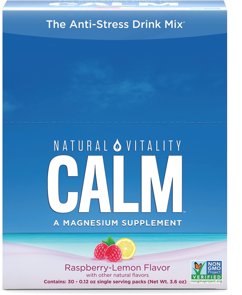 Natural Vitality Calm, Magnezijev Citrat dodatek, Anti-stress Drink Mix prašek, Gluten prost, Vegan, & Ne-GMO, Malina Lemon, 0.12 oz, 30 Packets