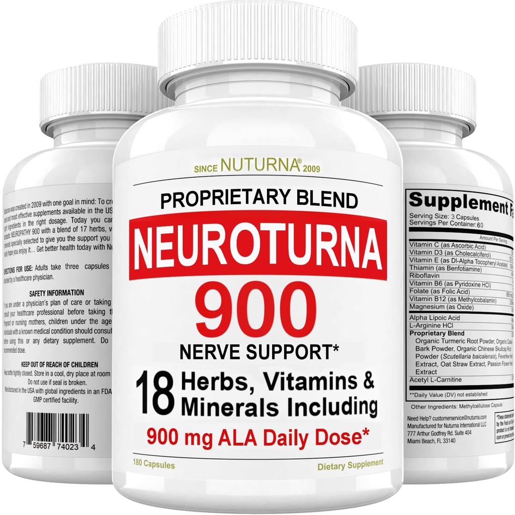Nevropatija podpora Živčni dodatek z 900 mg Čista Alfa Lipoična kislina - Največja moč Formula, Fortify živci v prstih, rokah, prstih in nogah - najboljša periferna podpora za pomoč - 180 kapsul