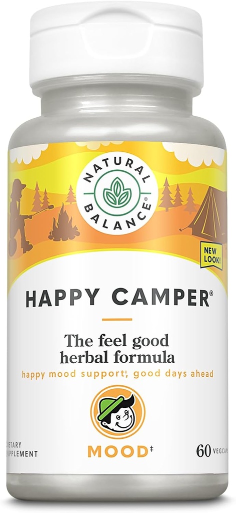 Naravno ravnovesje Happy Camper - Feel-Good podpora razpoloženja dodatek - Gotu Kola, Pasijon cvet, in Kava Kava Kapsule - 60-dnevno jamstvo (30 Servings, 60 VegCaps)