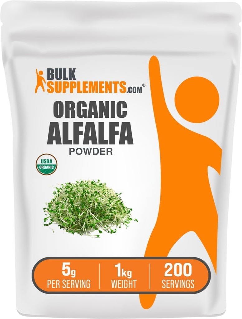 BulkSupplements.com Organic Alfalfa Grass Powder - Alfalfa dodatek, Zelena Superfood Powder - Vegan & Gluten Free, 5g na Serving, 1kg (2,2 lbs) (Pack of 1)