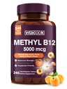 Vitamin B12 Podjezična, Metilkobalamin 5000mcg za proizvodnjo energije, energijo, Živčno-celična podpora, Naravne okus Breske, Vegan, Nič sladkorja, 240 Fast Dissolve tablete