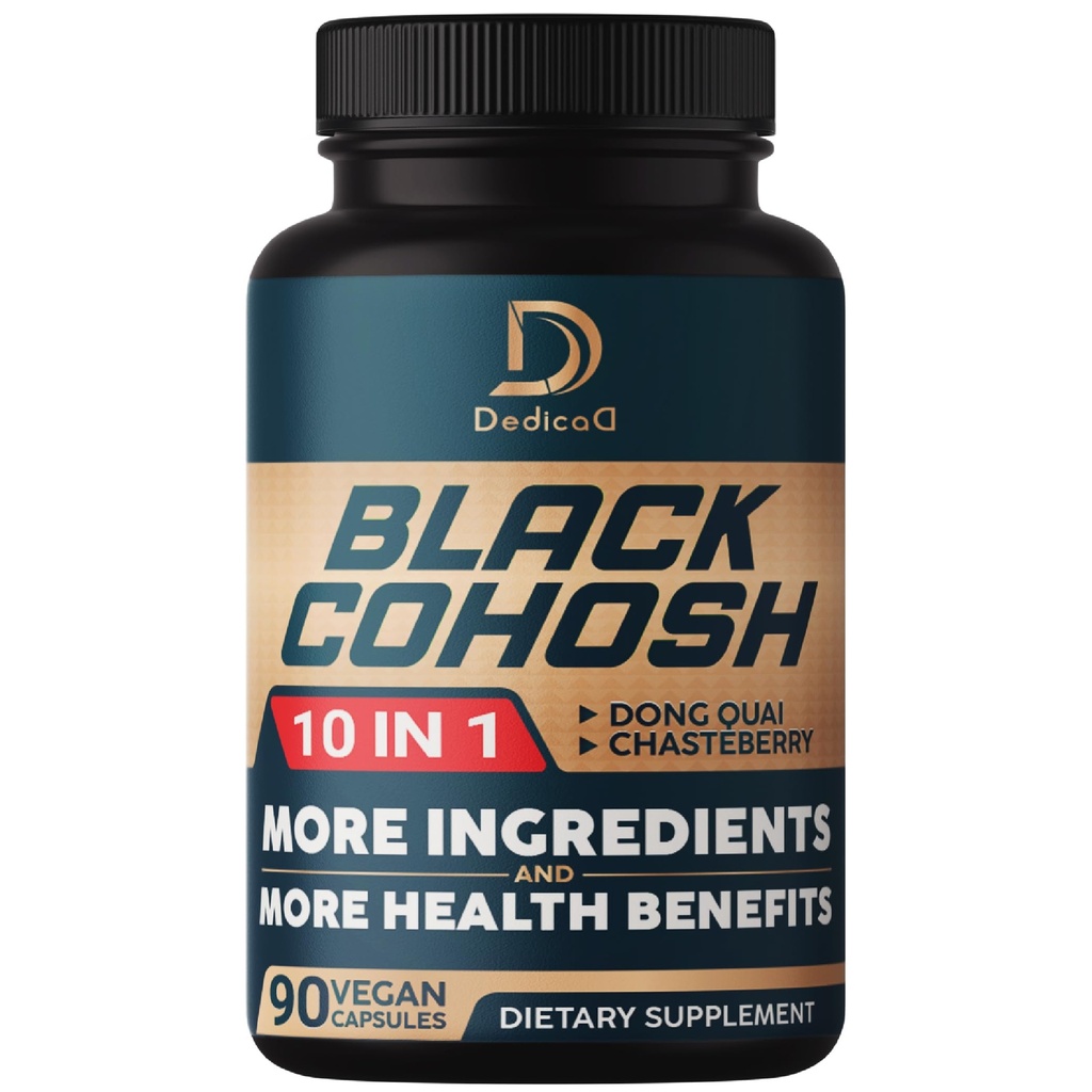 Črni Cohosh dodatek - 3 Mesece za Menopause & Immune Health - mešanica 12 Potent Herb vključuje Dong Quai, Chasteberry, Wild Yam, Red Clover, Black Pepper & drugi - 90 Veganske kapsule