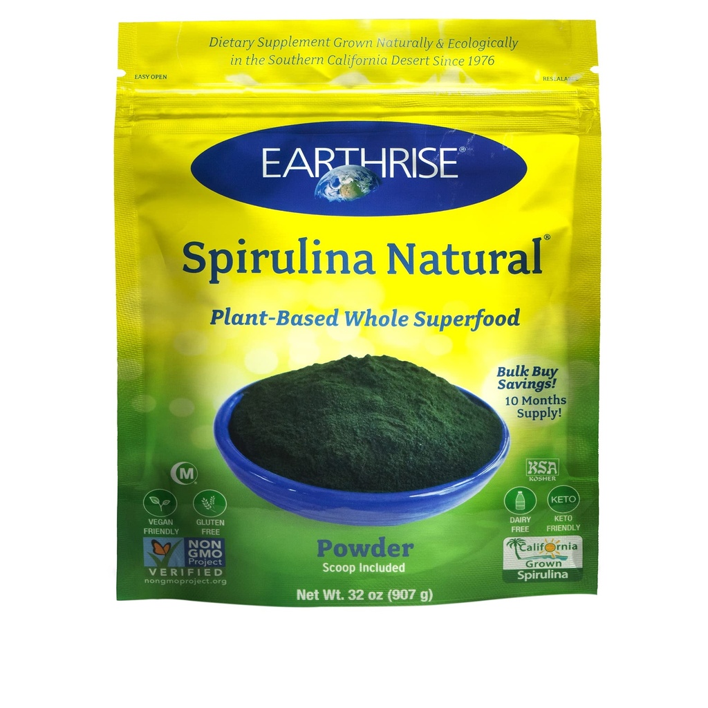 Earthrise Spirulina Natural Powder 32oz, Natural Premium Spirulina iz California- Vegan, Gluten Free, Keto prijazno, Non -GMO Super Hrana visoko v vitaminih in mineralih. (2 LB)