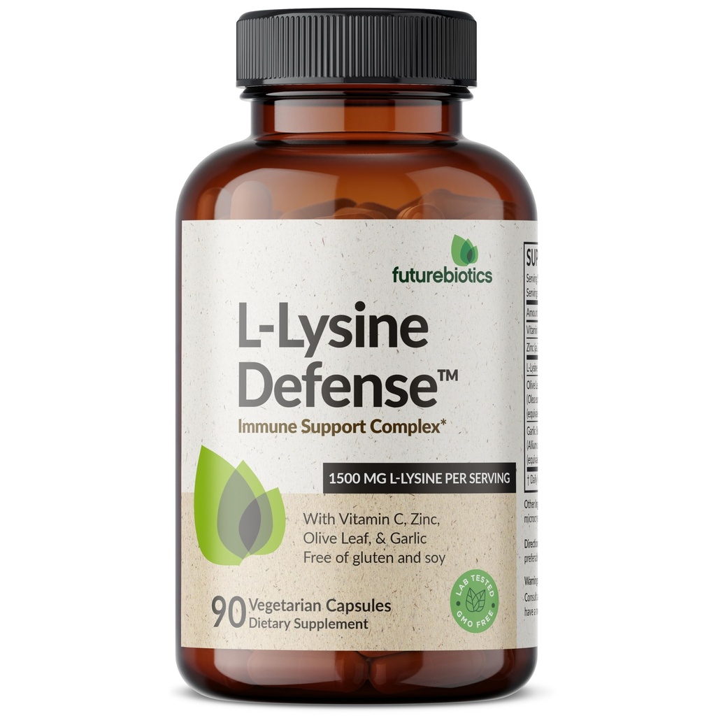 Futurebiotics L-Lysine Defense Imunska podpora kompleks 1500 MG na postrežbo z vitaminom C, cinkom, oljčnim listom in česenom - ne-GMO, 90 vegetarijanske kapsule
