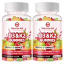 Narava Aid Vitamin brez sladkorja D3 K2 Gumiji s kalcijom + K2 (MK-7), magnezijev citrat, vitamin C, ekstra moč - absorpcija za kostne mišice Imune, Vegan - 120 Gumijev