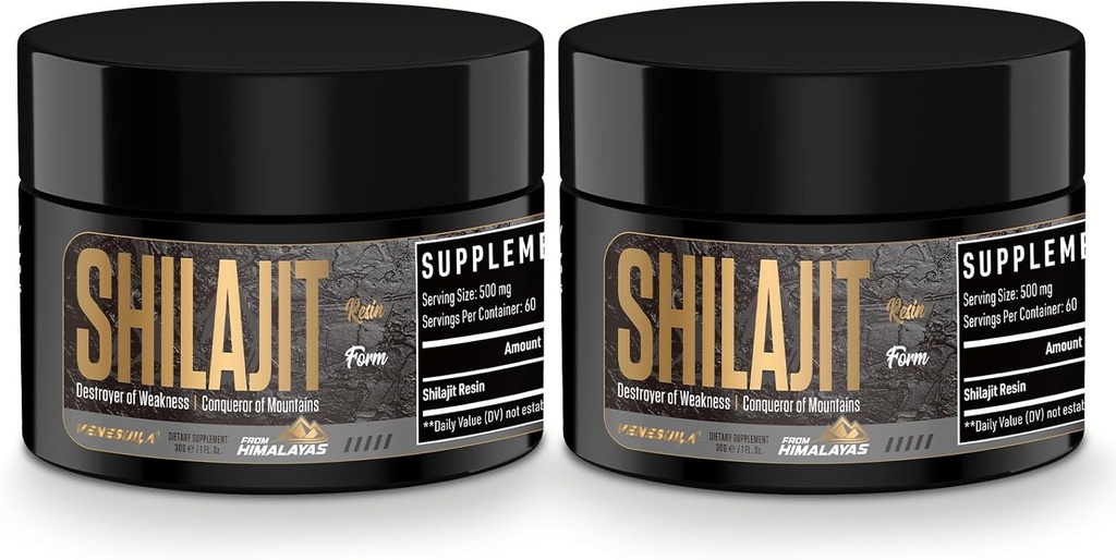 Shilajit Resin - Organic Shilajit Resin tretja stranka testirano bogastvo v 85+ Trace Minerals, Gold Grade Himalajan Pure Shiljait za energijo (1 Fl Oz (Pack of 2))