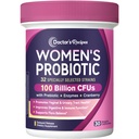 Zdravnikovi recepti Probiotiki za ženske, 100 milijard CFU 32 sevi, s Prebiotic Fiber, Enzymes & Cranberry, Vaginalne urina Digestive & Imune, No Yeast, Rokavice Stable, Zakasnjen izpust, 30 Caps