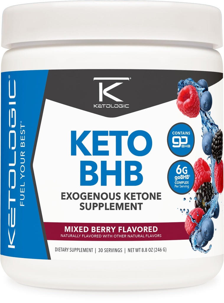 Ketologic Keto BHB (mešana jagodna aroma) 30 Servisi – Eksogeni ketoni z goBHB, beta-hidroksibutirat soli