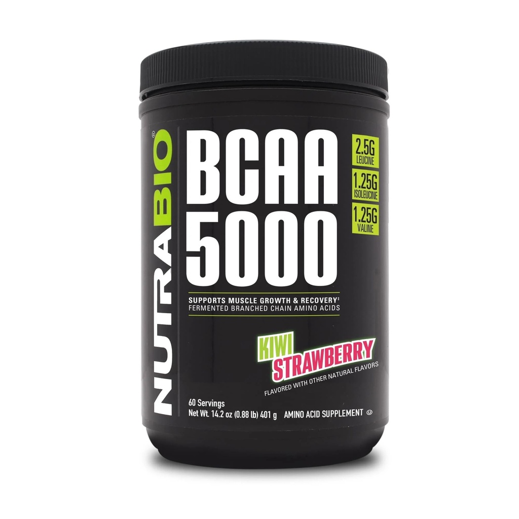NutraBio BCAA 5000 Powder - Veganski fermentirani BCAA - podpira rast mišic, okrevanje, vzdržljivost - 60 Serving - Kiwi Jagoda