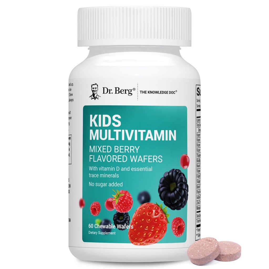 Dr. Berg otroci žvečljivi multivitamini (NOT Sweeted w/Sugar) - Daily Multivitamine za otroke, ki vključuje 20 Hranila in Trace Mineral Complex - Mešane Berry žvečljivi vitamini za otroke - rdeči Wafers