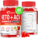 Jabolčni kislin, Keto ACV Gummies Največja moč 2000mg Jabolčni kis z mamo, Probiotiki in vitamin B12, za prebavo, Presnova, Čistilno in Detox diet, 60 Število