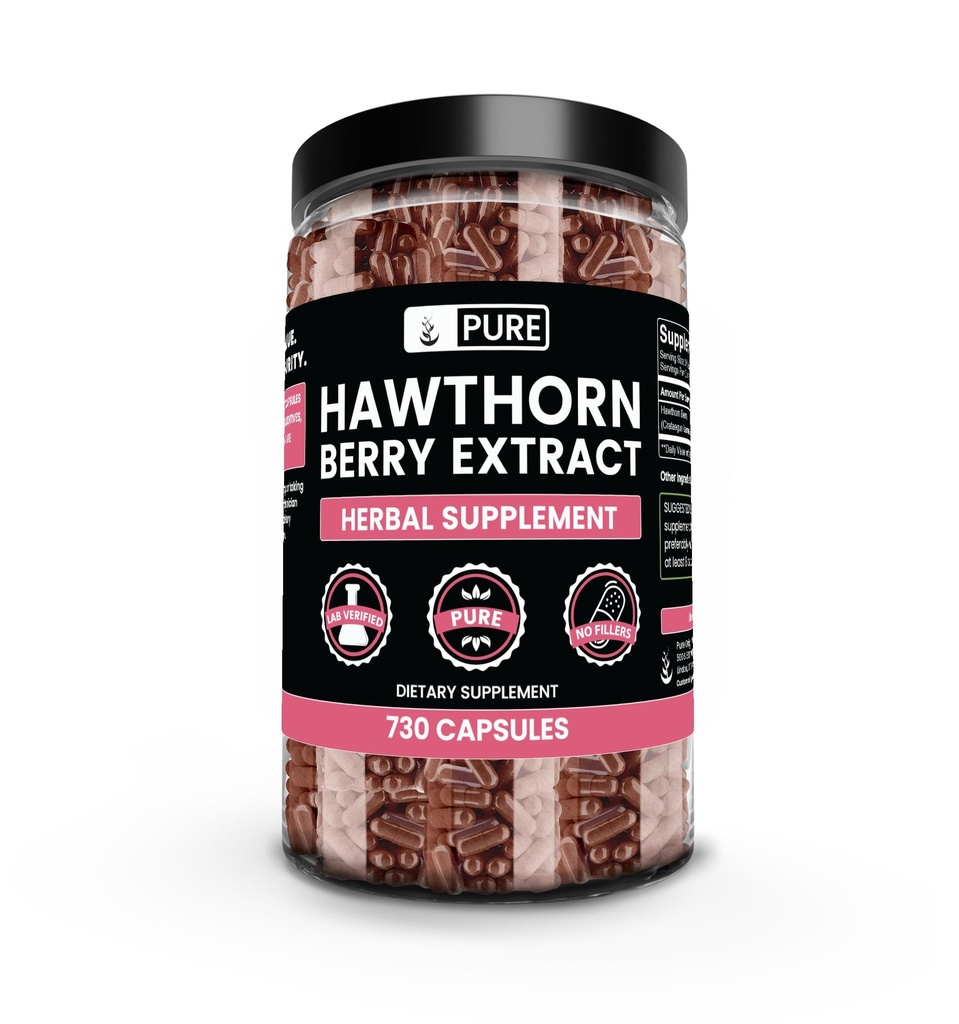Čiste izvirne sestavine Hawthorn Berry Extract (730 kapsul) Čisti in naravni, brez dodatkov ali polnila