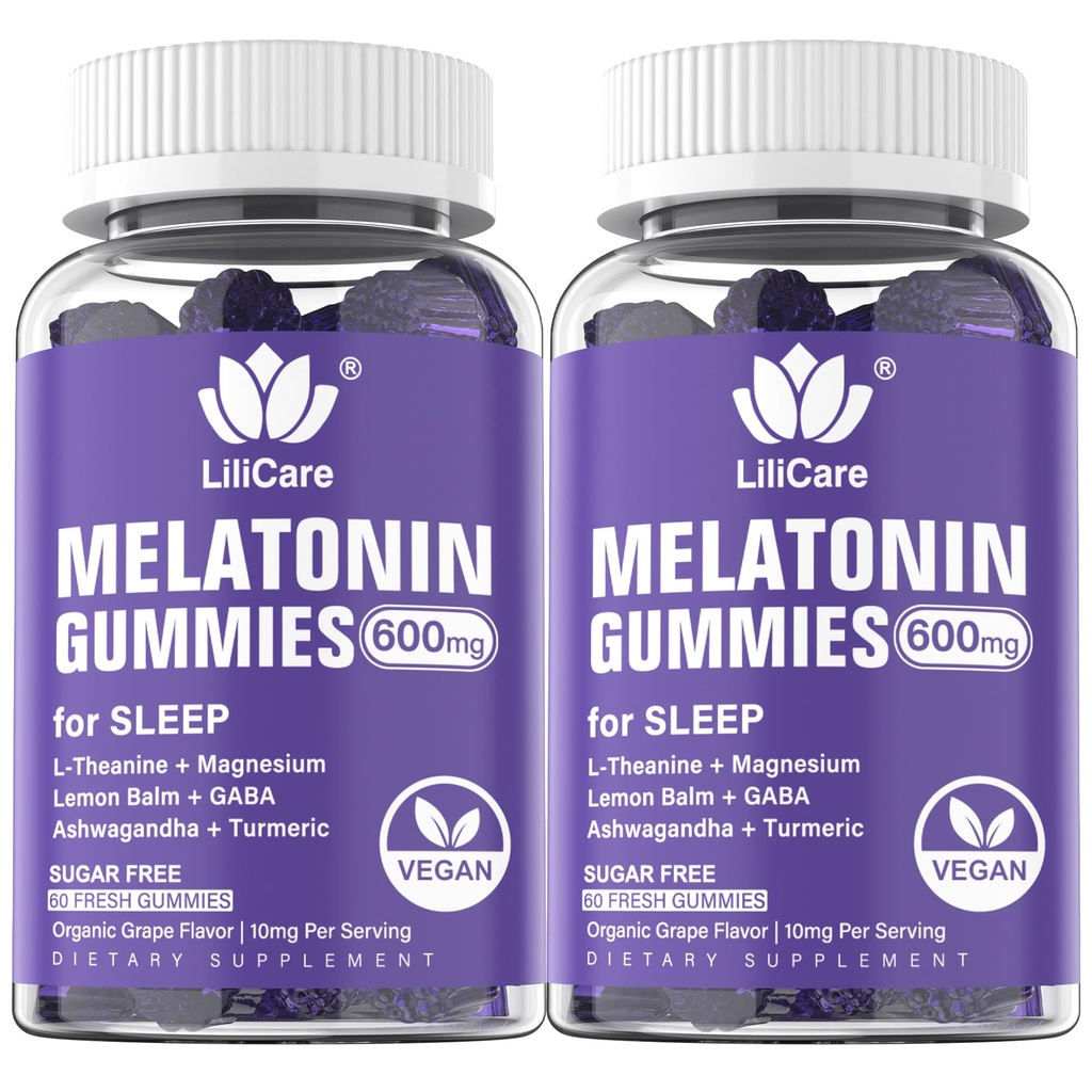 Melatonin 20mg Gumiji za odrasle (2 pakiranji) Dodatna moč z L-teanin, Ashwagandha, Magnezij, Kurkuma, GABA, Lemon Balm in Kamilica za podporo zdrave cirkadian ritm, grozdni okus