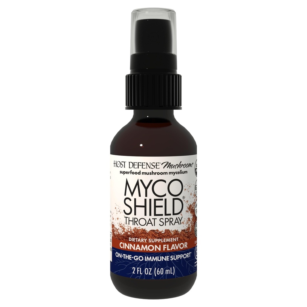 Host Defense MycoShield Throat Spray - Immune Health Support - prehransko dopolnilo gob s Chaga, Reishi, Turčija Tail & More - On-The-Go Immune Support - Cinamon Flavor, 2 fl oz (142 postrežbe)*